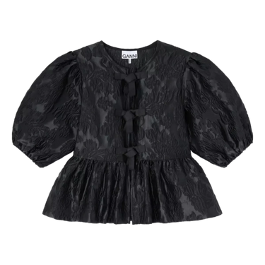 GANNI Ganni Top Met Pofmouwen En Strik Zwart - Sisera Laren