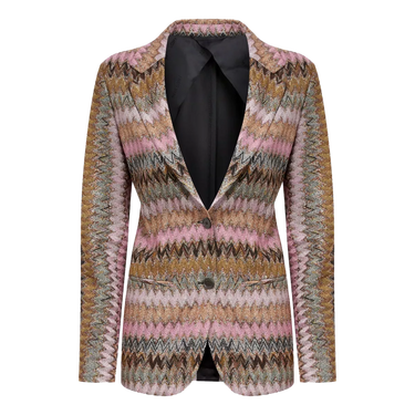 MISSONI Missoni Lamé Chevron Viscose Knit Blazer Rose