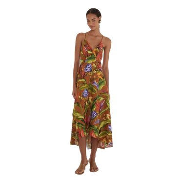 FARMRIO Farmrio Midi Dress - Bruin Combi
