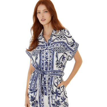 FARMRIO Farmrio Belted Jumpsuit Blauw Combi - Match Laren