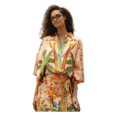 FARMRIO Farmrio Birds Lenzing Ecovero Shirt - Oranje Combi