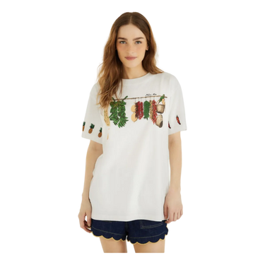 FARMRIO Farmrio Brazilian Bodega Short Sleeve T-Shirt - Off White Combi