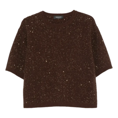 FABIANA FILIPPI Fabiana Filippi Sequin-embellished short-sleeve sweater - Donkerbruin
