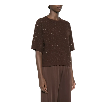 FABIANA FILIPPI Fabiana Filippi Sequin-embellished short-sleeve sweater - Donkerbruin