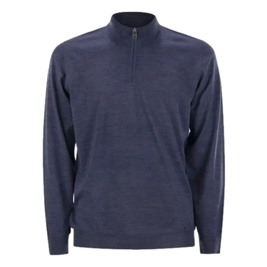 FEDELI Fedeli Wool Half Zip Sweater Navy Blue